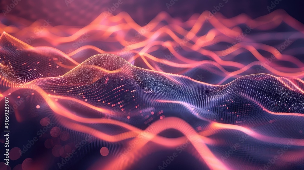 Poster mesmerizing abstract visualization of zen like frequency lines and waves with a calming ambient musi
