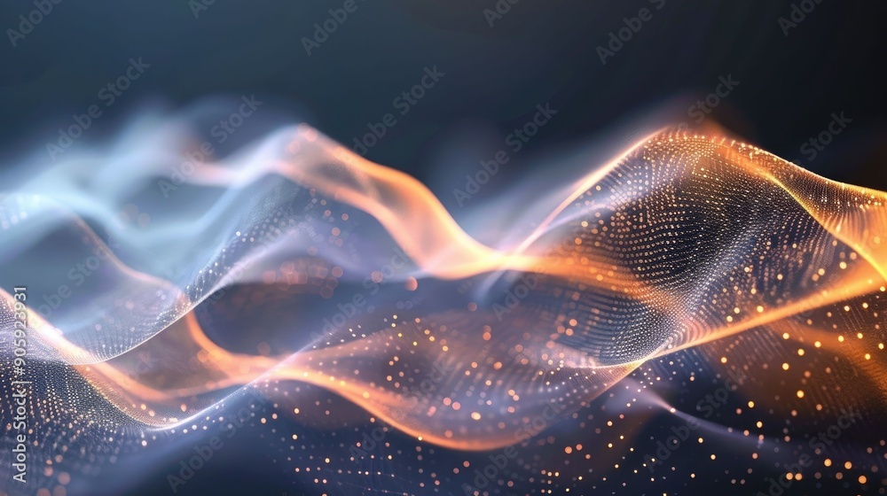 Poster delicate digital waves flow with a mesmerizing pulse creating a serene and captivating visualization