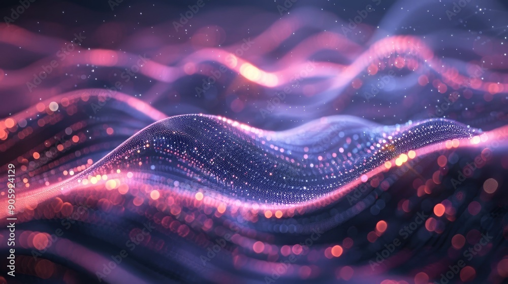 Poster ethereal pulse mesmerizing meditative visuals in swirling digital curves and lights captivating abst