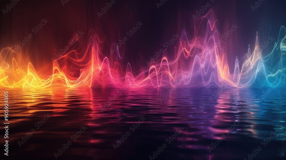 Poster breathtaking abstract background with dynamic fluid waves of vibrant glowing color gradients and aud
