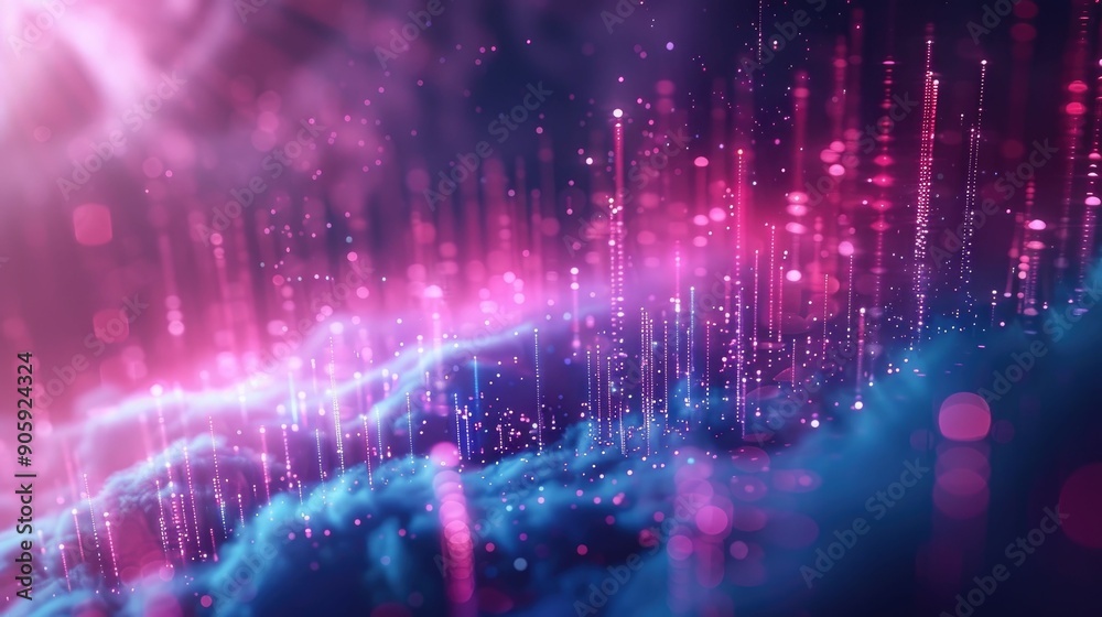 Poster mesmerizing ambient music backdrop with a serene audio spectrum and glowing colorful particles this 