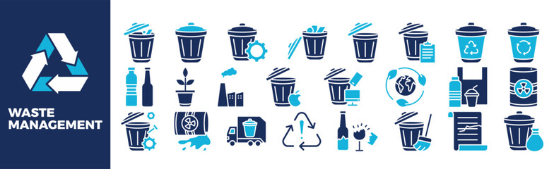 Waste Management Icon Set For Design Elements , recycling, garbage, management, pollution, waste	