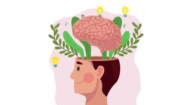  innovative cartoon man with a brain and light bulbs design