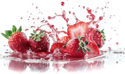 Fresh Strawberries Splashing in Water