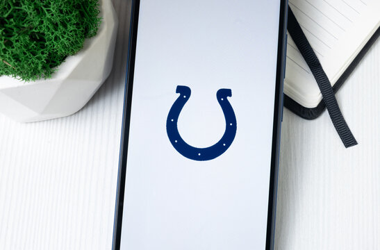 New York, USA - 1 August 2024: Indianapolis Colts Logo on Phone Screen, Football Team Symbol