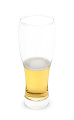 Half full glass of cold beer isolated on white