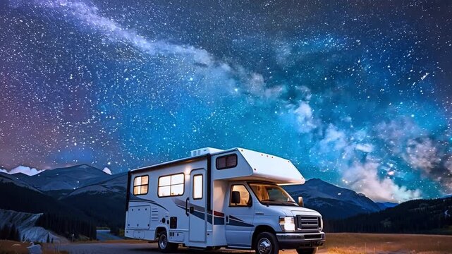 Camping in a contemporary Class C motorhome under the stars