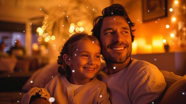 couple Dady and girls at night, video background 