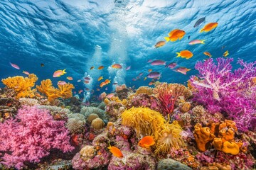 Obraz premium Healthy coral reef ecosystem, teeming with marine life