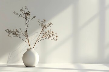 Dried Flowers in White Vase Minimalist Decor.