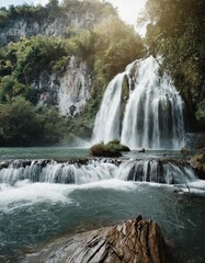 Fototapeta premium Beautiful waterfall in forest water natural