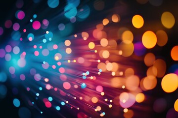 Blured bright and dark colorful background - selective focus photo of fiber optics led light, ai