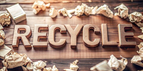 Recycle text on wooden background