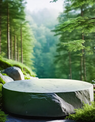Stone Podium in a Lush Forest Setting