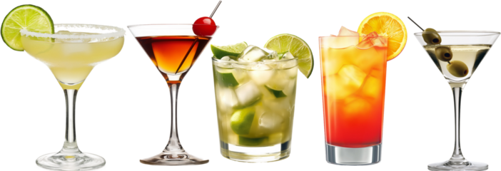 collection of cocktails isolated on white background