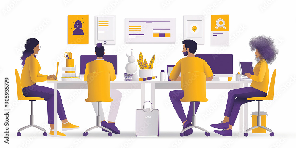 Aufkleber Office workers concentrating at their desks using computers