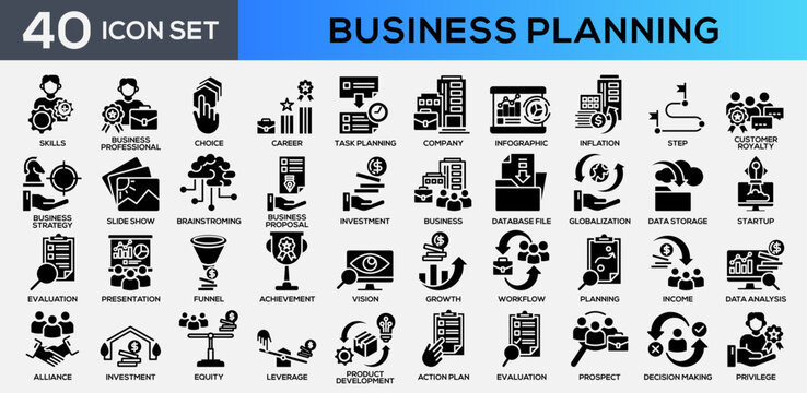 Business Planning Black Glyph Icon Collection
