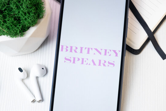 New York, USA - 1 August 2024: Britney Spears Logo on Phone Screen, Music Icon on Display