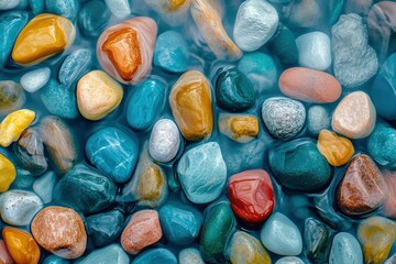 Texture, background, seamless pattern. This is useful for designers. sea pebbles. aquarium. Artificial pond or a glass box with water for storage of fish, aquatic, ai