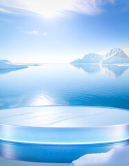 Minimalist Glacial Scene with Podium for Product Display