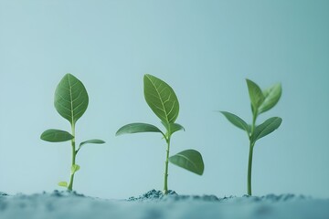 Three Green Seedlings Against a Light Blue Background
