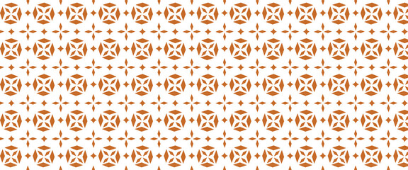 Golden vector seamless pattern with small diamond shapes, floral silhouettes. Simple texture.