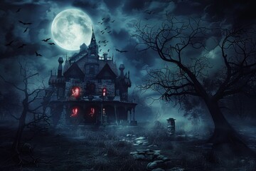 Fototapeta premium Haunted Mansion Under the Moonlight