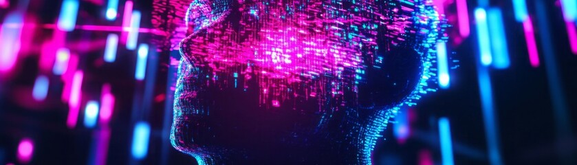 A vibrant digital portrait showcasing a human silhouette with colorful data visualization representing technology and creativity.