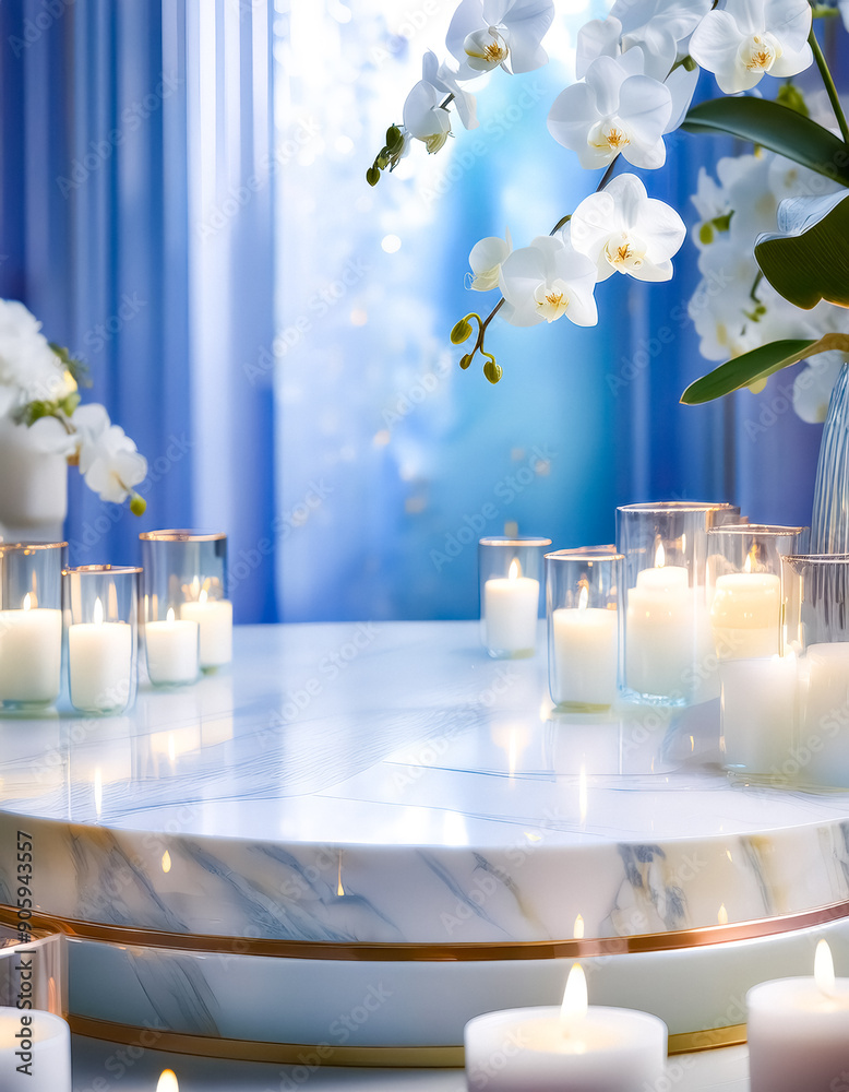 Canvas Prints White Orchid and Candles on a Marble Table