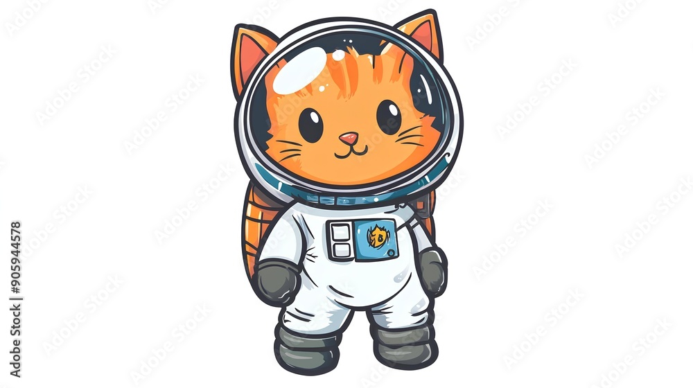 Wall mural Cute cat astronaut in spacesuit. Vector hand drawn illustration.