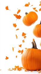 Naklejka premium Falling pumpkins, isolated on white background, banner copy space