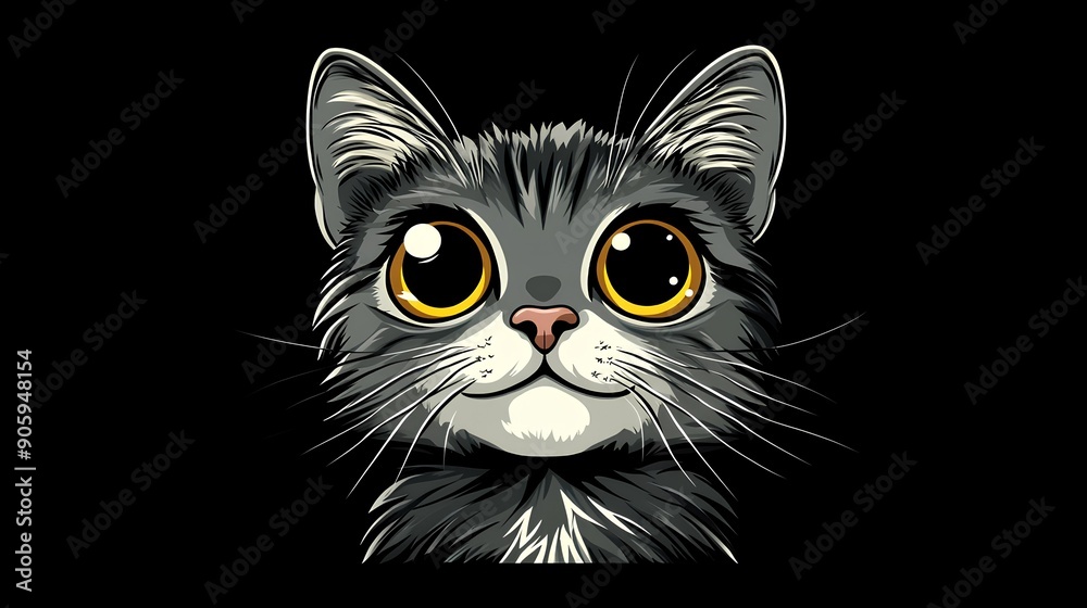 Wall mural Cute cat illustration on black background t-shirt design vector illustration