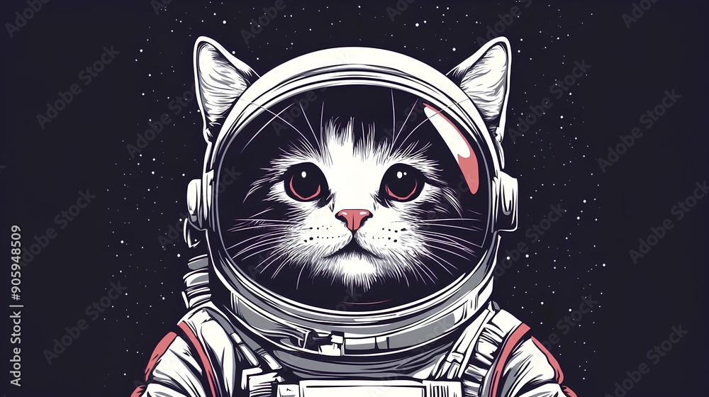 Wall mural Astronaut cat in space. Astronaut cat vector illustration.