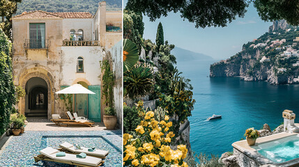 Moodboard Representing Italian Inspirations from the Amalfi Coast and Malfy Gin: Dolce Vita, Luxury, and Modernity