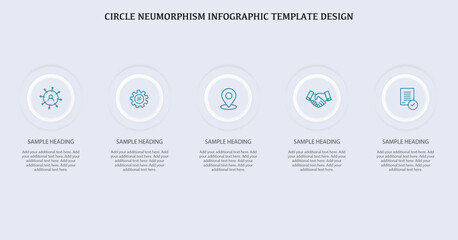 Circle  Neumorphism Infographic template design, Five step Neumorphism Infographic design