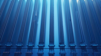 The appearance of the metal blue aluminum gear ring with intricate patterns, arranged regularly on a soft gradient background, creates a sense of symmetry and precision.