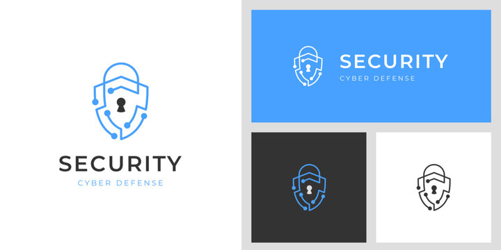 cyber security logo icon design with shield and lock key graphic idea for website security, online secure logo vector template