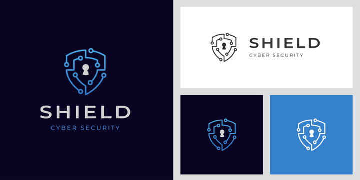 cyber security logo icon design with shield and lock key graphic idea for website security, online secure logo vector template