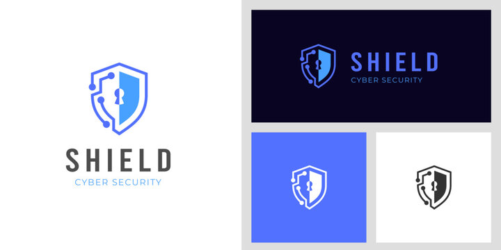 cyber security logo icon design with shield and lock key graphic idea for website security, online secure logo vector template - Powered by Adobe