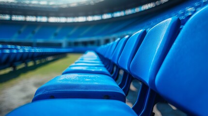 Obraz premium Rows of Blue Seats in an Outdoor Stadium Capturing the Calm Before the Excitement of the Game
