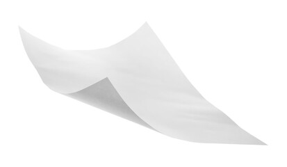White paper flying, sheet falls and twists isolated on white, clipping path