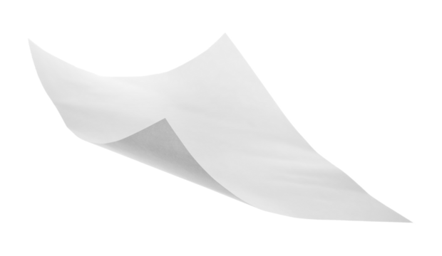 White paper flying, sheet falls and twists isolated on white, clipping path