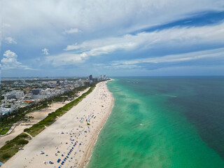 Miami south beach aerial view. City skyscraper architecture and marina. Cityscape skyline of Miami,...