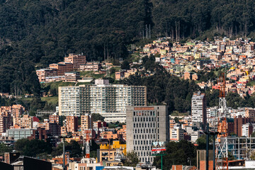 Bogota, Colombia. May 20, 2024: architecture and facade in downtown bogota with blue sky.