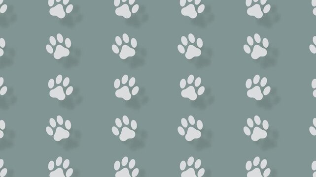 ループ対応の犬、猫の肉球イラストのパターンアニメーション背景素材 白緑、clip art pattern animation background of dog and cat paw illustration for loop.