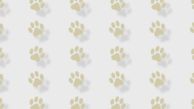 ループ対応の犬、猫の肉球イラストのパターンアニメーション背景素材 白きいろ、clip art pattern animation background of dog and cat paw illustration for loop.