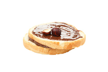 PNG, Bread with chocolate paste and nuts, isolated on white background