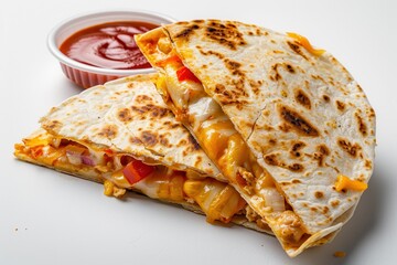 Two Grilled Quesadillas with Cheese, Vegetables, and Salsa