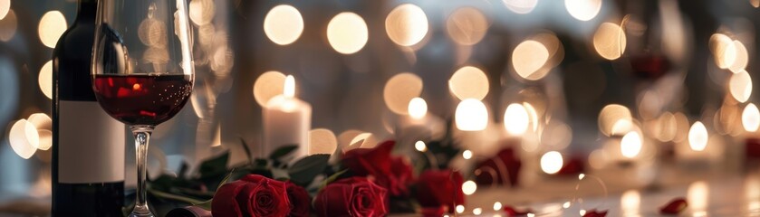Fototapeta premium Romantic candlelight setting with red roses and petals