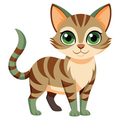 Cartoon Tabby Cat with Green Eyes and Striped Tail